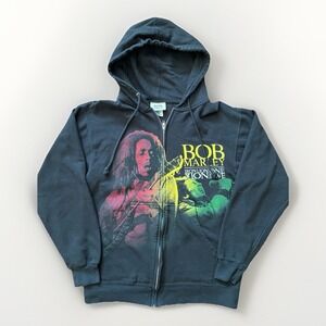 Bob Marley Iron Lion Zion One Love Black Zip Sweatshirt Hoodie Size S